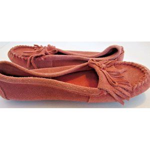 Minnetonka Pink Leather Moccasins Kilty Hard sole Flats Comfort Womens Size 6